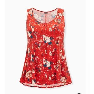 FLORAL CHALLIS BUTTON FRONT FIT & FLARE TANK